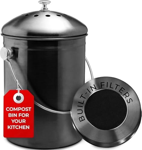 Epica Kitchen Compost Bin for Kitchen Countertops, 1.3 Galllon - Black - color: Black