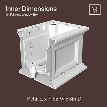 Mayne Fairview 48in Self-Watering Rectangular Window Box Planter, White - color: White, size: 48in
