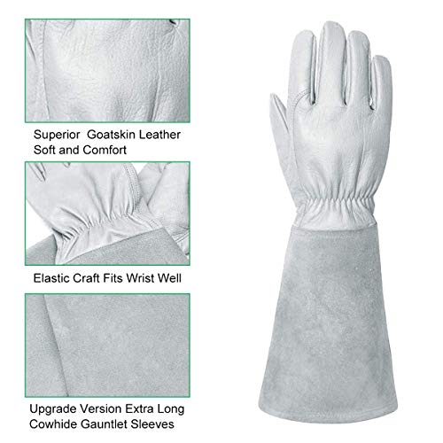 Rose Pruning Gloves for Men and Women. Goatskin Leather Gardening Gloves - color: White-l