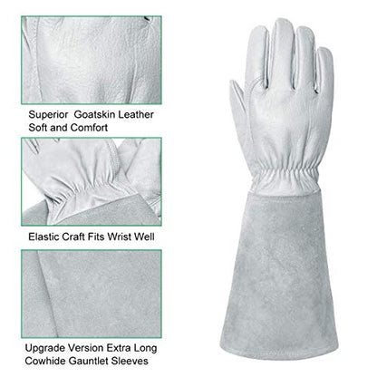 Rose Pruning Gloves for Men and Women. Goatskin Leather Gardening Gloves - color: White-l