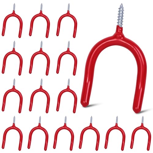 Lian.Ripple.Lian16 PackGarage Storage System Steel U Hooks with Anti-Slip Coating Home Improvement and Organization Screw in Hooks Easy Wall Mounting Heavy Duty Bike and Ladder (Red, 16 Pack) - color: Red, size: 16 Pack