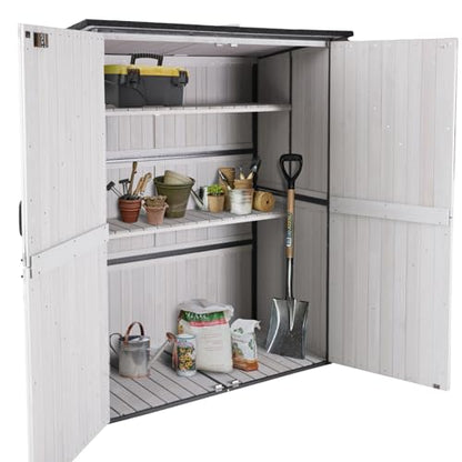 GUTINNEEN Outdoor Storage Shed with Metal Frame,Wooden Tool Cabinet with Adjustable Shelfs, House Garden Shed for Backyard Garden Patio Lawn - size: 55"W White