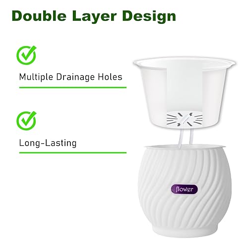 Self Watering Planters 7 Inch Self Watering Pots for Indoor Plants, African Violet Pots with Wick Rope, Flowers, Succulents, Herb, House Plants - color: Green
