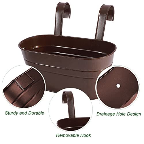 HowRU Metal Iron Flower Pots for Railing Fence Hanging Bucket Pots(5 Pcs) and Hanging Flower Pots Metal Iron Bucket Planter(10 Pcs) (Bronze) - color: Bronze