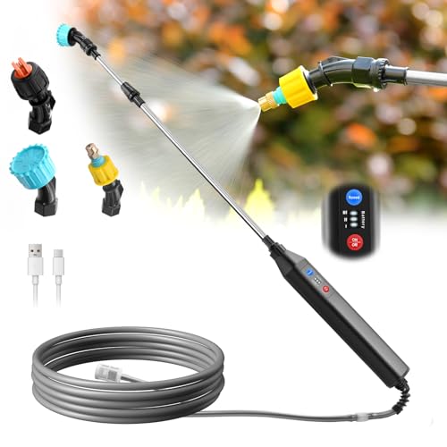 SideKing 23.6" Battery Powered Sprayer Wand, 2025 Upgraded Electric Sprayer Telescopic Wand with 3 Spray Forces, Battery Indicator, 16.4FT Hose, 3 Mist Nozzles for Lawn and Garden
