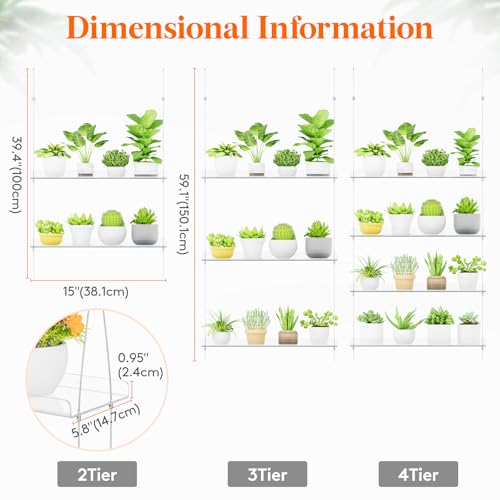 Lifewit 3-Tier Window Plant Shelves, 15" Acrylic Adjustable Hanging Shelf - size: 3-Tier