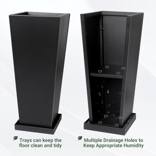 28" Metal Tall Outdoor Planters Set of 2, Durable & Wealtherproof - size: 28" H
