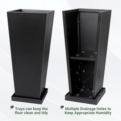 28" Metal Tall Outdoor Planters Set of 2, Durable & Wealtherproof - size: 28" H