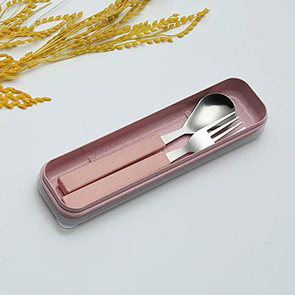 VANRA 2-Piece Children Flatware Set 18/10 Stainless Steel Child Tableware Set Silver Cutlery Set Silverware Dinner Utensils Spoon Fork Set with Travel Case for Kids (Chrome Finished) (Pink) - color: Pink