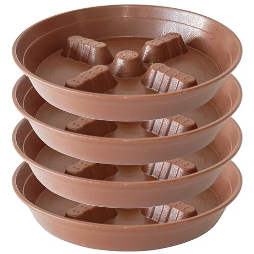 4 Pack Plant Saucer 10 inch, 8 12 14 17 inch, Plant Stand Plastic Plant Saucers for Indoors Outdoor, Heavy Duty Flower Plant Risers for Inside Pots, Pot Saucers for Plants, Grow Bags Saucers - color: Brown, size: 10"-4 Pack