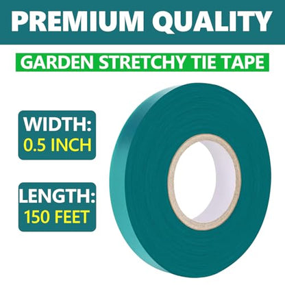 Easytle Stretch Tie Tape Roll, 1/2" 150ft Garden Tie Tape, Thick Sturdy Plant Ribbon Garden Green Vinyl Stake Gardening Tools for Indoor Outdoor Patio Plant Use (10 Pack) - size: 1,500 ft