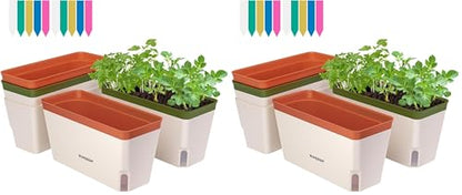 VIVOSUN Self-Watering Planters, 8-Pack 10.5 Inch Compact Rectangular Window Herb Planter Box with 10 PCS Plant Labels, Plant Container for Basil, Flowers, Succulents, Indoor & Outdoor - size: 4 (Pack of 2)
