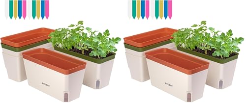 VIVOSUN Self-Watering Planters, 8-Pack 10.5 Inch Compact Rectangular Window Herb Planter Box with 10 PCS Plant Labels, Plant Container for Basil, Flowers, Succulents, Indoor & Outdoor - size: 4 (Pack of 2)