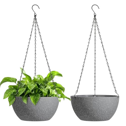 T4U Hanging Planters for Indoor Outdoor Plants, 10 Inch Gray 2 Pack - color: Gray, size: 10 In
