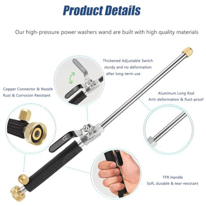 Power Washer Hose Attachment, Pressure Washer Wand Nozzle for Garden Hose - color: 18inch-back