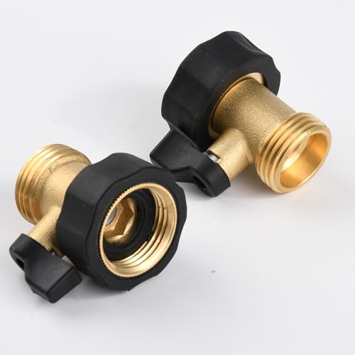 2 Pack Brass Garden Hose Shut Off Valve, 3/4" Male x 3/4" Female Short Hose Valve Adapter, Heavy Duty Water Shut Off for Outdoor Faucets, Sprinklers, RV, Camper, Hose Repair (Short Version)