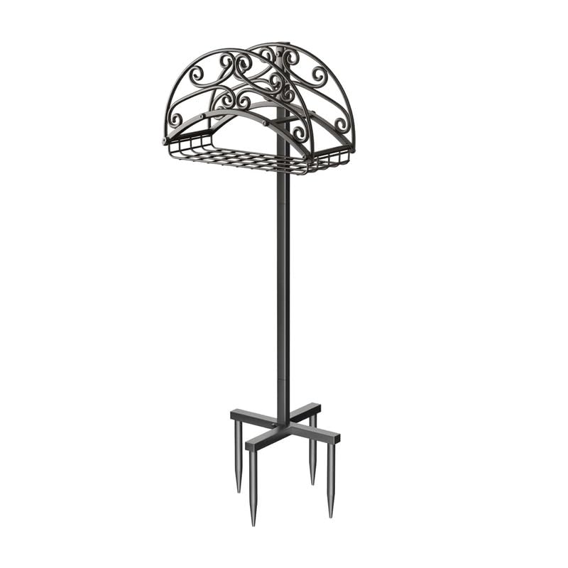 Metal Garden Hose Holder Free Standing, Heavy Duty Detachable Water Hose Stand Rack with Storage Basket, Outdoor Yard Pipe Organizers and Hanger, Ground Stake