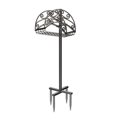 Metal Garden Hose Holder Free Standing, Heavy Duty Detachable Water Hose Stand Rack with Storage Basket, Outdoor Yard Pipe Organizers and Hanger, Ground Stake