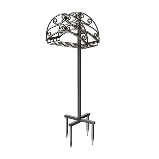 Metal Garden Hose Holder Free Standing, Heavy Duty Detachable Water Hose Stand Rack with Storage Basket, Outdoor Yard Pipe Organizers and Hanger, Ground Stake