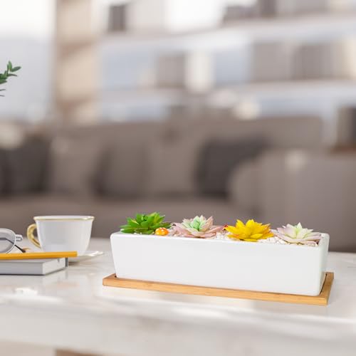 Succulent Pots, 12.1'' Ceramic Pots for Indoor Plant, Window Sill Planter - color: White