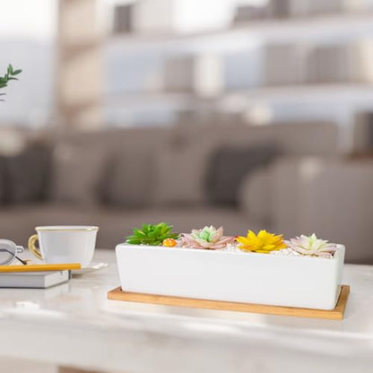 Succulent Pots, 12.1'' Ceramic Pots for Indoor Plant, Window Sill Planter - color: White