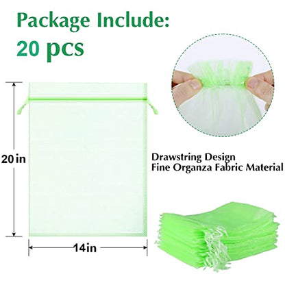 Fruit Protection Bags, Kikhope 20 Pcs 20x14 inch Fruit Netting Bags, Garden Fruit Cover Mesh Bag with Drawstring, Netting Barrier Bags for Plant Fruit Flower and Vegetables - size: 20x14 in (20 pcs)