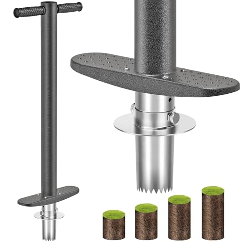 Dolibest 3-in-1 Sod Plugger & Bulb Planter Tool - Depth Adjust (3-6'') Stainless Steel Sharp Serrations with Ergonomic Grip | Lawn Plug Cutter for Turf Repair, Soil Sampling & Garden Planting-35.7" - color: Black E- 3-6'' depth