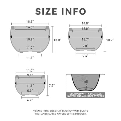 Kante Set of 3 Pale Gray Concrete Bowl Planters 20" 15.7" 11.8" Dia - color: Natural Concrete, size: 19.9"D + 15.7"D + 11.8"D