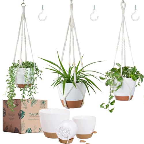 3 Pack Self Watering Hanging Planters for Indoor Plants Large 10/8/7 Inch - color: Self Watering White, size: Large