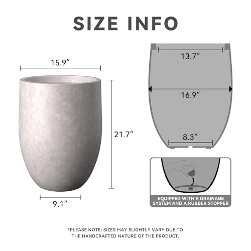 Kante Large Round Bullet CON Gray Concrete Planter 21.7" Tall, Outdoor - color: Light Gray