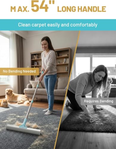 DELOMO Carpet Rake for Pet Hair Removal, Dual-Sided Rug Rake Scraper Broom