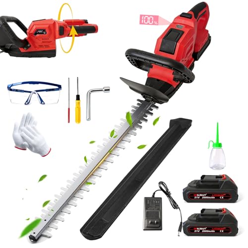 22" Cordless Hedge Trimmer, Electric Bush Trimmer with 2 Pack Battery - color: Red
