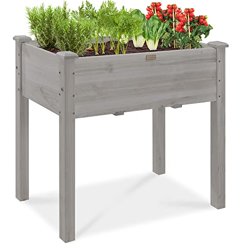 Best Choice Products 34x18x30in Raised Garden Bed, Elevated Wood Planter Box Stand for Kids, Backyard, Patio, Balcony w/Bed Liner, 150lb Capacity - Gray - color: Gray
