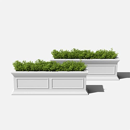 Veradek Brixton Series Window Box Planter - Rectangular Outdoor Planter - color: White, size: 11"H x 11"W x 36"L - 2 Pack