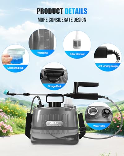 Battery Powered Sprayer 2 Gallon, Electric Weed Sprayer with 3 Adjustable Pressure Levels, 4 Nozzles & Extendable Wand, Rechargeable Garden Sprayer for Yard, Lawn, Plants & Fertilizer - color: Black