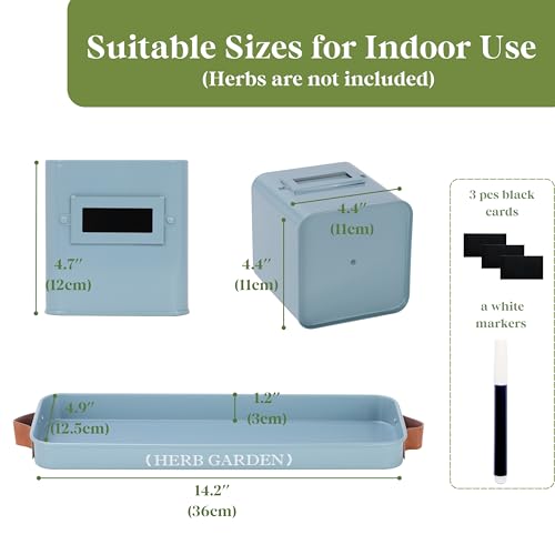 PERFNIQUE Indoor Herb Garden, Herb Garden Planter Set with Tray, Farmhouse Indoor Plant Pots, Windowsill Herb Garden with Drainage(Planter only) for Indoor/Outdoor, Window Pots(Sky Blue) - color: Sky Blue