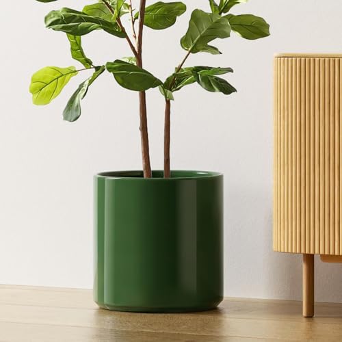 LE TAUCI 12 Inch Pot for Plants, Ceramic Indoor Planter, Bamboo Green - color: Bamboo Green