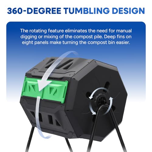PLASTIC PRINCE Compost Tumbler Rotating Garden Compost Bin Outdoor Dual Chamber 43 Gallon Backyard Composter Tumbling Barrel Mixer Outside, Large, Green - color: Black/Green
