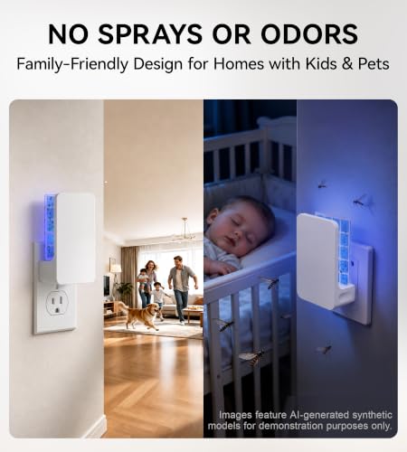 Advanced Double-Sided Indoor Fly Trap for Home, Plug-in 5-Way UV Light - size: 2 Device + 6 Refills