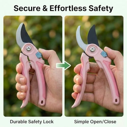 NEXON Pruning Shears 2-Pack, Bypass 8" & 6.25", SK5 Steel Garden Shears - color: Pink