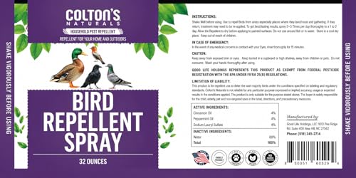 Bird Repellent Spray (32 OZ) Deter Birds from Outdoor Surfaces, Garden Areas Deterrent Natural Woodpecker, Pigeon and More Natural