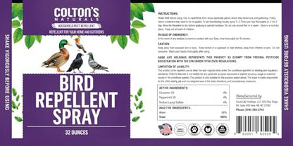 Bird Repellent Spray (32 OZ) Deter Birds from Outdoor Surfaces, Garden Areas Deterrent Natural Woodpecker, Pigeon and More Natural