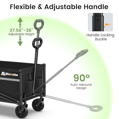 Blomoba Collapsible Wagon Cart, 220LBS Utility Wagon with Wheels, Black - color: Black, size: 100L