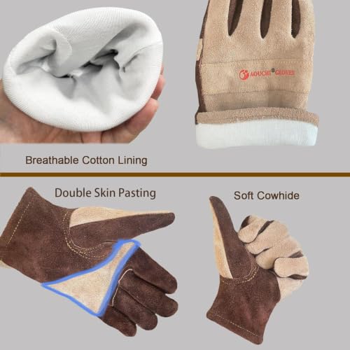 Leather Work Gloves for Men & Women.Welding, Gardening, Brown-XXL - color: Brown, size: XX-Large