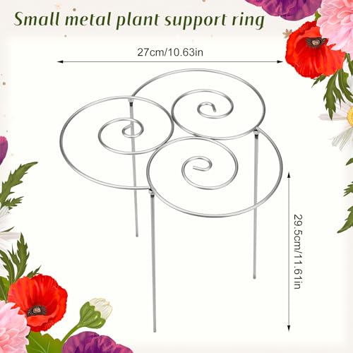 Metal Plant Support Ring for Garden, Heavy Duty Peony & Dahlia Cages and Supports Spiral Flower Support Stake Ring for Indoor Outdoor Potted Flowers (Small)
