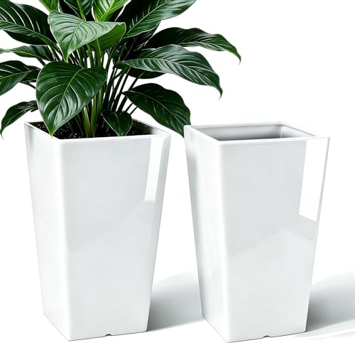QCQHDU 21 inch Large Tall Taper Planters for Indoor & Outdoor Plants, 2 Pack Durable Plant-Flower-Tree Pots for Front Porch Patio Living Room Home Garden Decor