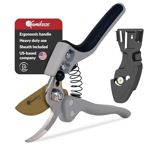 KAMIKAZE Heavy-Duty Professional Pruning Shears for Gardening, Ergonomic Comfort Handle, SK5 High-Carbon Steel Bypass Blade, Cuts Branches Up to 1 Inch, Garden Clippers for Tree and Shrub Trimming - style: Medium Handle Bypass
