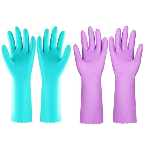 Elgood Reusable Dishwashing Cleaning Gloves with Latex free, Cotton lining,Kitchen Gloves 2 Pairs,Purple+blue Medium - color: Purple+blue, size: Medium (Pack of 2)