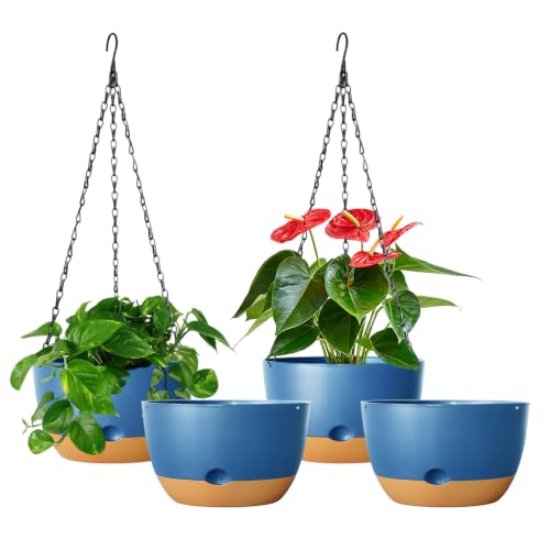 Hanging Planters, 4 Pack, Self-Watering, 7.5 Inch, Blue - color: Blue, size: 7.5 Inch