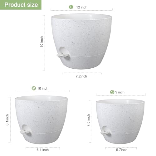 WSMKSZ 12/10/9 inch Self Watering Pots for Indoor Outdoor Plants, Set of 3 - color: Speckled White, size: 12"+10"+9"